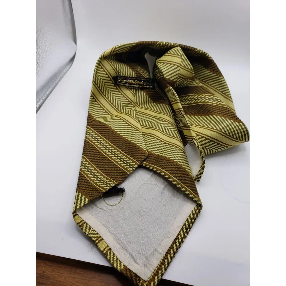 Vintage Sears‎ The Men's Store Green Striped Wide Tie Polyester